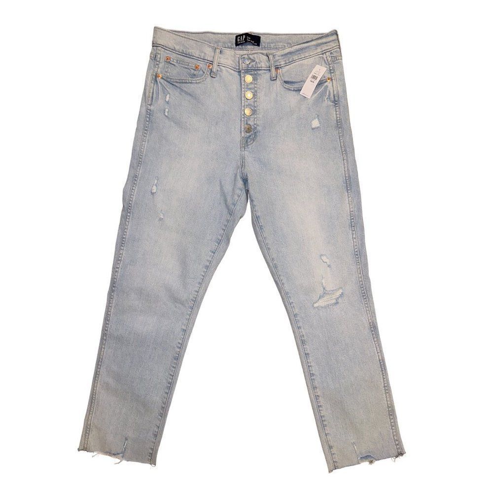 Gap High Rise Vintage Slim Distressed Raw Hem Cropped Jeans Size 12/31